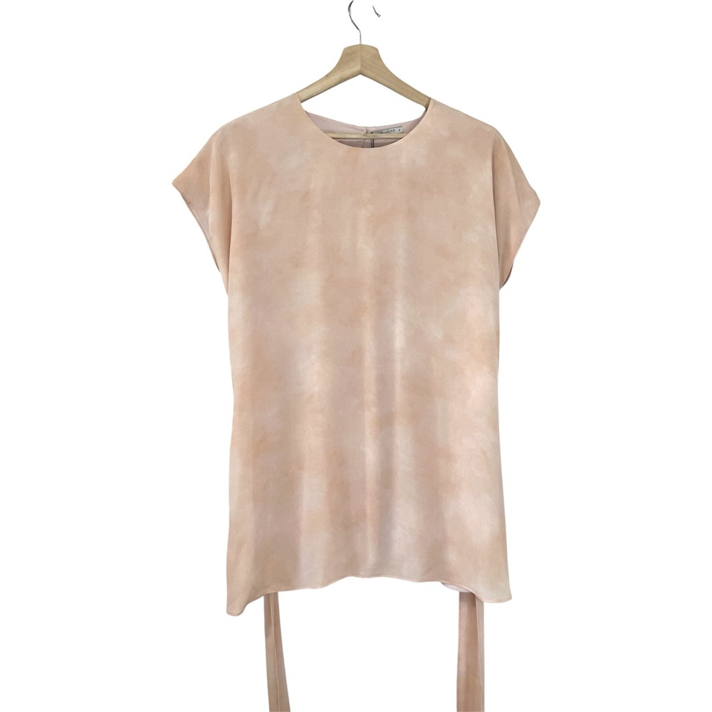 M.M. LaFleur Selena Brushstroke Ballet Belted Silk Light Blush Tunic Top Medium - Picture 5 of 11